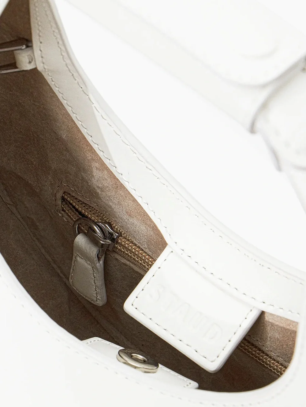 STAUD Crescent Mini Moon Leather Bag White